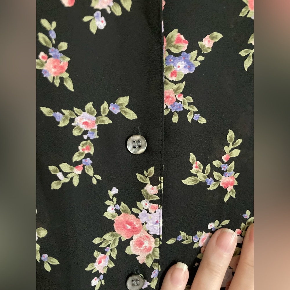 *Emma James Black Floral Button Up Semi Sheer Size 6 Short Sleeve Blouse #Gy - Picture 5 of 8